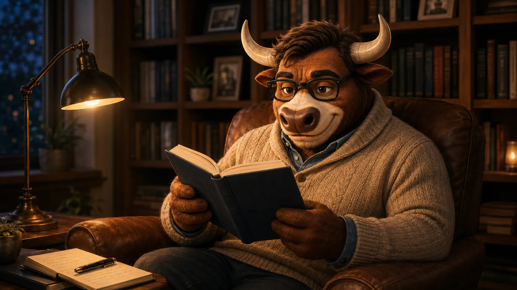 Victor reading in a cozy nook