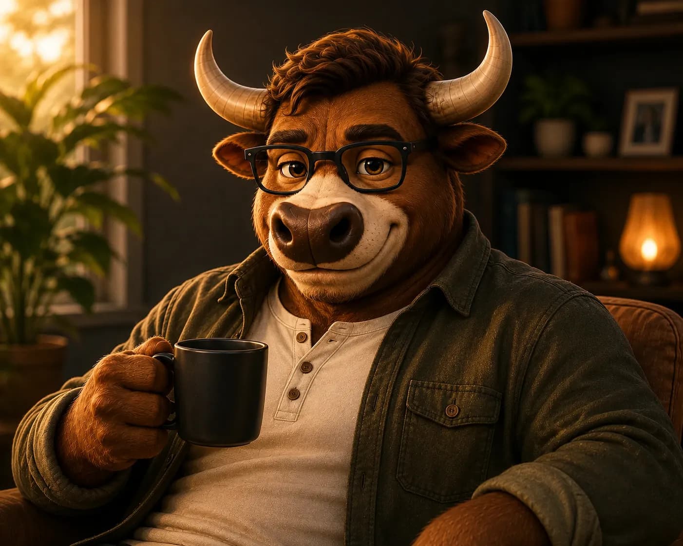 Victor with morning coffee
